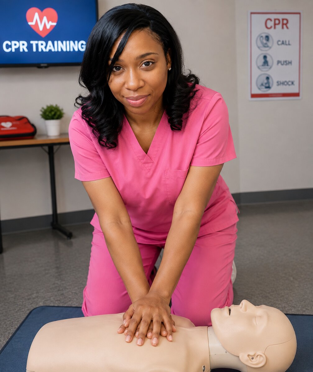 Erica K. teaching a hands-on CPR class